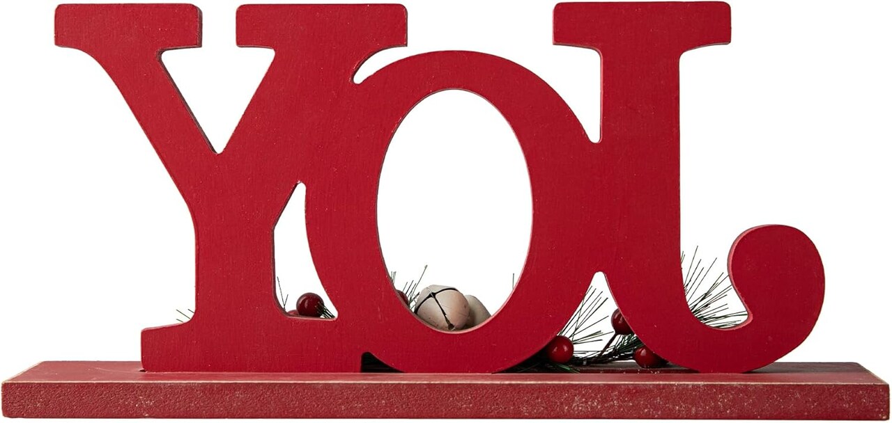 Joy Christmas Centerpiece Table Decorations 11.42 Inches Wooden Joy Decorative Display Sign on Table or Fireplace Christmas Table Decor Rustic Xmas Desk Decoration for Home and Kitchen